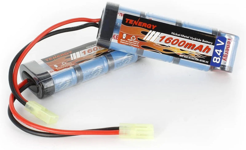 Tenergy NiMH flat battery pack with mini Tamiya connector, blue cells and red/black wires