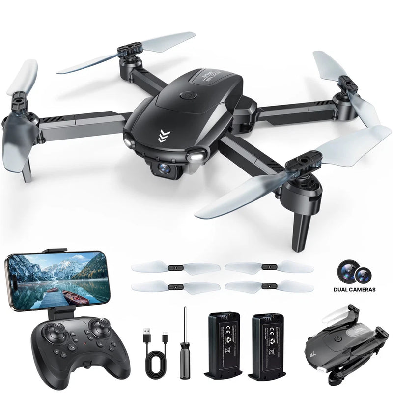 FPV Camera Drone with Dual Lens, Foldable Quadcopter, Optical Flow Hover, 30-Min