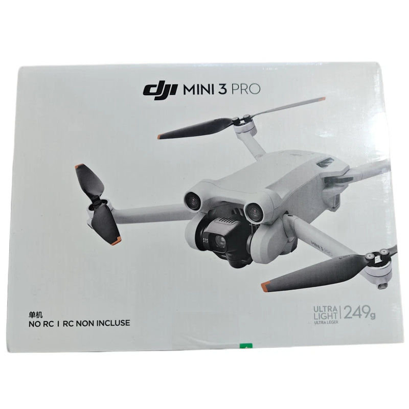 DJI Mini 3 Pro drone with four propellers, white body