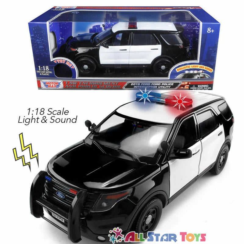 Motormax 1:18 2015 Ford Explorer Police Interceptor LIGHT & SOUND 73996 Blank BW