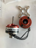 Mini drone motor assembly with red housing, shaft, mounting plate, and black wires
