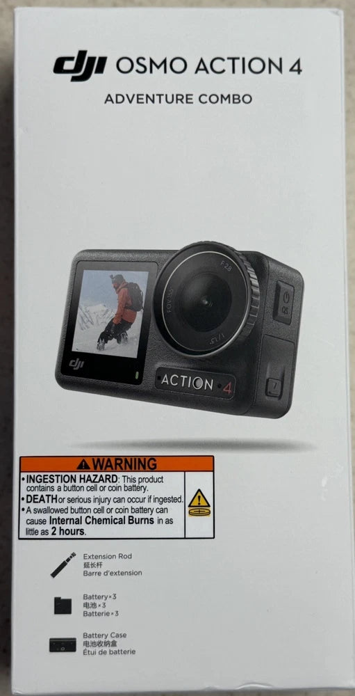 DJI Osmo Action 4 adventure Combo, 4K/120fps Waterproof Action Camera open box.