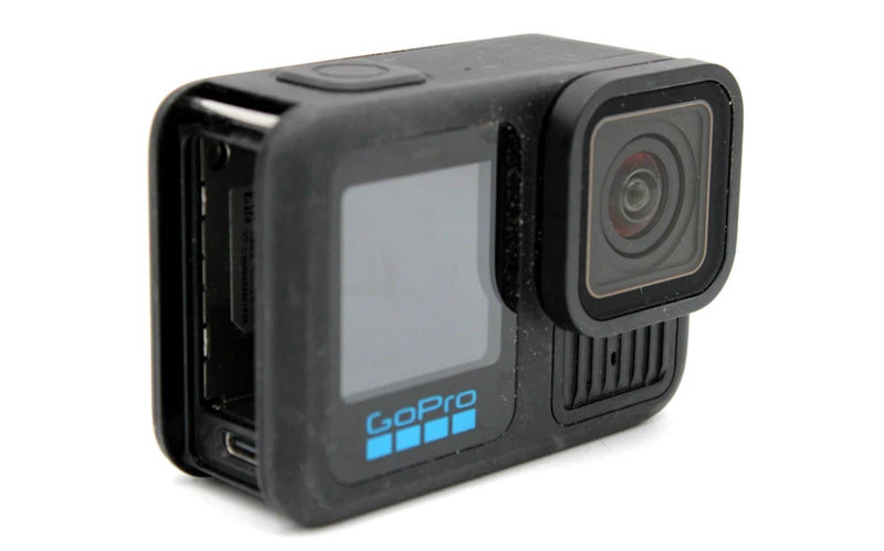 GoPro HERO13 black action camera with front lens and rear screen, blue GoPro logo
