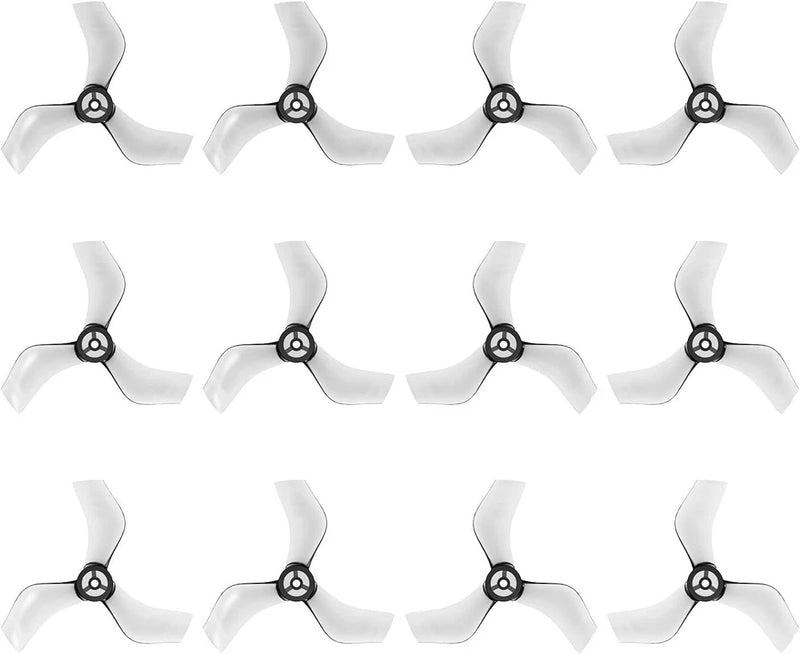 12-pack 40mm 3-blade drone propellers with black hubs and light blades, 1.5mm shaft hole