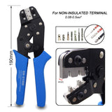 Wire crimping pliers with black-and-blue handles, for 0.5mm² terminals