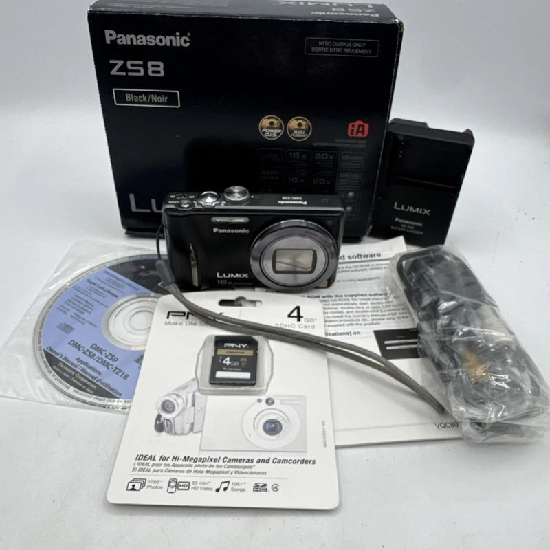 Panasonic Lumix DMC-ZS8 Digital Camera Silver 16x Zoom 4gb SD Box Charger Nice