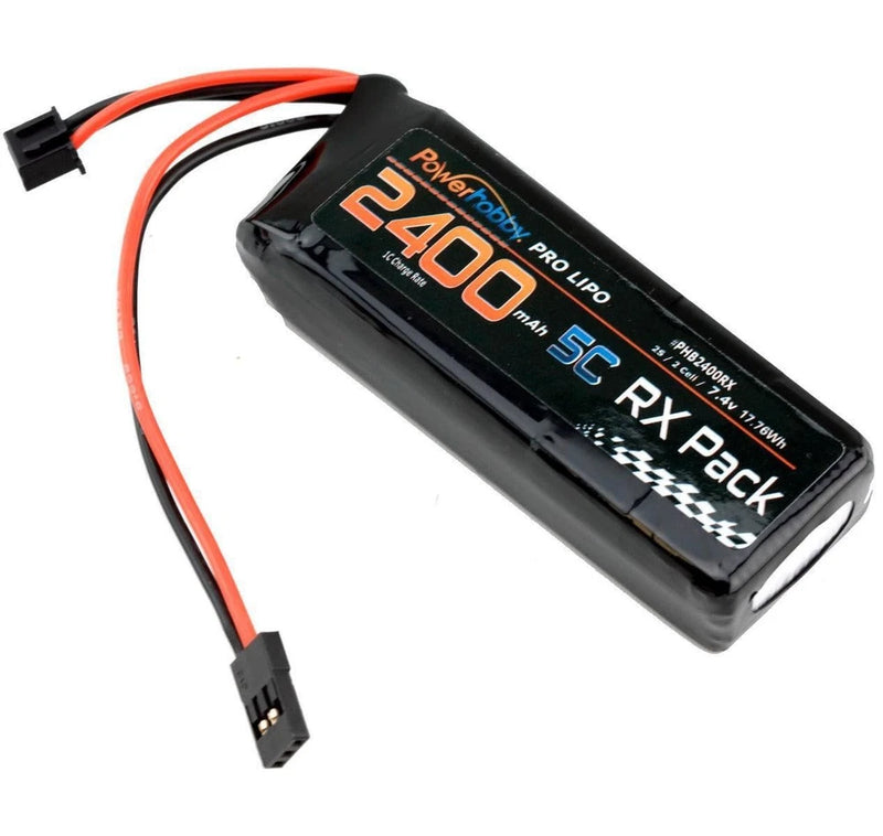 2S 7.4V 2400mAh 5C Receiver Servo Connector Lipo Battery Powerhobby PHB2400RX Battery
