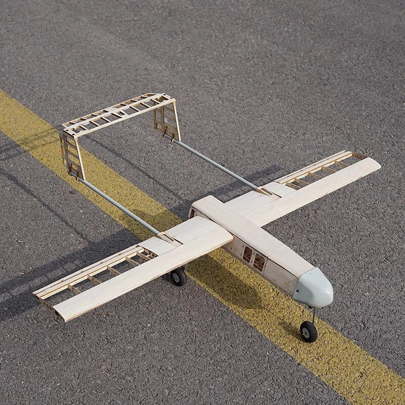 101cm DIY wood UAV model airplane with V-tail, long wings, and landing gear wheel