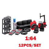 12Pcs Diorama 1/64 Car Repair Tools Model Set Garage Scene Display Props Model