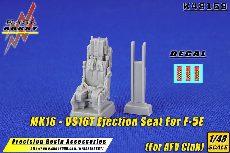 Gray 1/48 resin ejection seat accessory set with decal strip and upright parts
