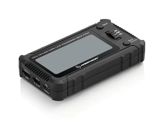 Black handheld LCD programming box with screen and control buttons