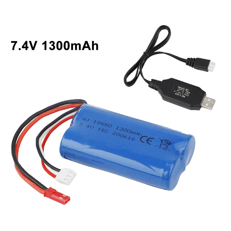 7.4V 1300mAh RC battery pack with JST plug and USB charger module