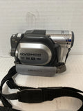 Hitachi handheld DVD camcorder with detachable neck strap, black body