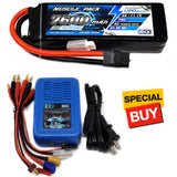 NHX Muscle Pack 3S 11.1V 7600mAh 75C Lipo Battery w/ XT60 / EZ6 Charger Battery