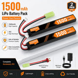 2PCS 7.4V 1500mAh LiPo Battery 35C with Mini Tamiya Connector for Airsoft AEG
