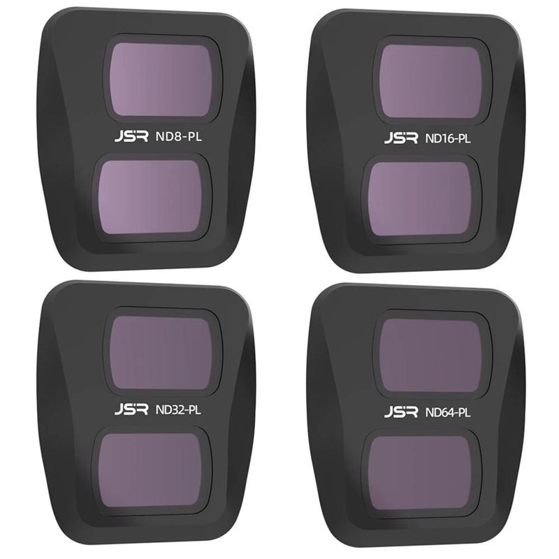 Drone camera lens filter set with four black ND8, ND16, ND32, ND64 PL filters