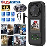 Black 4K action camera with front lens and small rear screen
