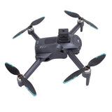 Black RC quadcopter drone with four propellers and dual camera module