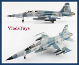 Light gray and blue camo F-5F Tiger II scale model jet with USAF markings
