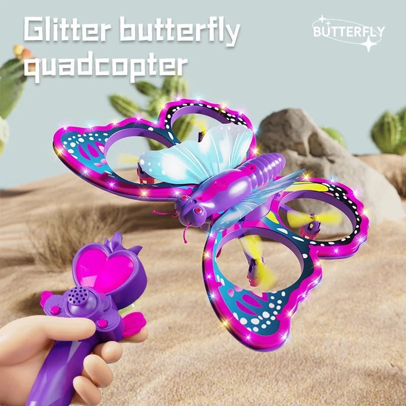Purple butterfly-shaped mini RC quadcopter with LED lights and glitter body