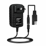 Black AC power adapter with two-prong plug and DC cable connector
