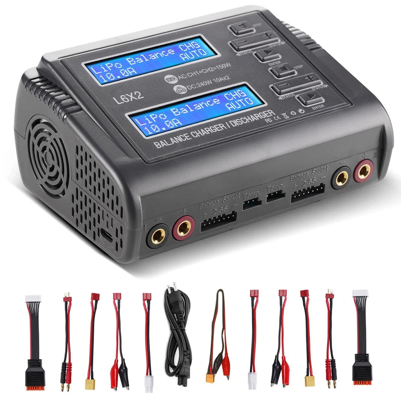LiPo Battery Charger Dual 10A RC Fast Balance Discharger Black Battery