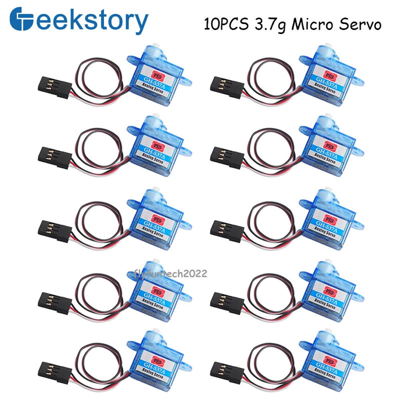10-pack micro RC digital servo motors with blue body and three-wire connectors