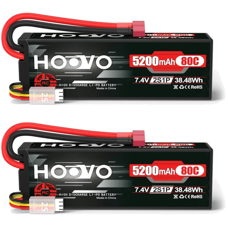 2-Pack 5200mAh 7.4V Lipo Battery with T Plug Connector Battery