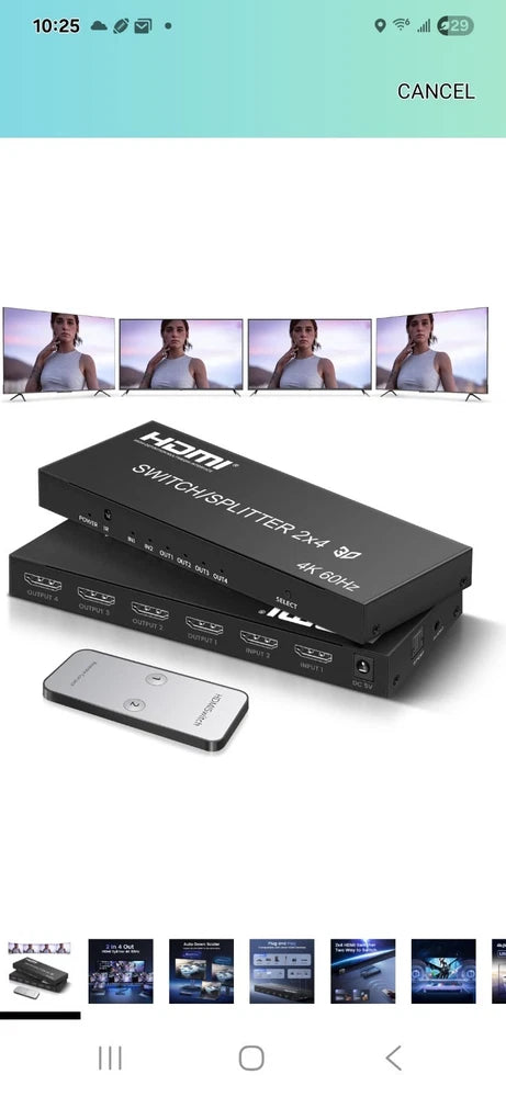 4K 2x4 HDMI Switch Splitter Video Converter SPDIF Audio 2 In 4 Out For PC to TV