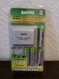 Sanyo rechargeable battery charger with 4x AA Ni-MH/Ni-Cd batteries