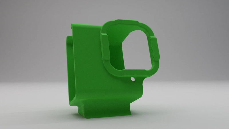Green plastic FPV drone mount bracket with square opening