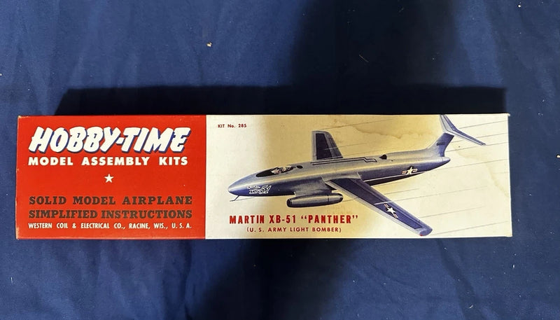 Model airplane kit box with Martin Xb-51 Panther illustrated jet