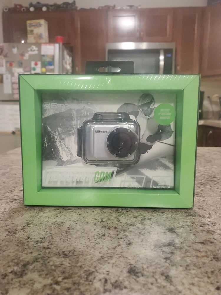 EMERSON HD ACTION CAMERA RECHARGEABLE SPORTS CAM, 4X DIGITAL ZOOM, NEW