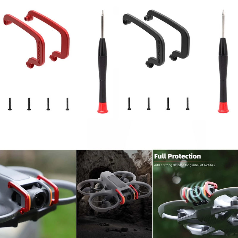 DJI Avata 2 gimbal lens bumper protection bar kit with red/black brackets and screws