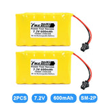 7.2V 600mAh NiCd rechargeable battery 2-pack with red/black leads and SM-2P connectors