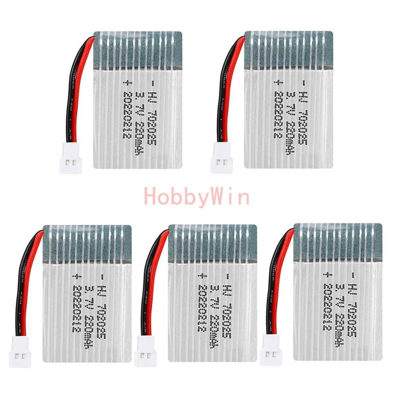 5PCS 3.7V 1S 220mAh 20C LiPo Battery MX2.0-2P Nor Plug for RC Mini Airplanes Battery