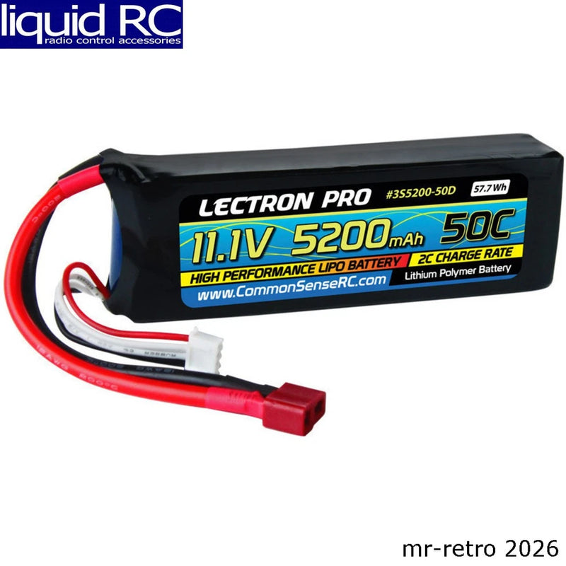 Common Sense RC 3S5200-50D Lectron Pro 11.1v 5200mah 50c Lipo Battery T-plug Battery