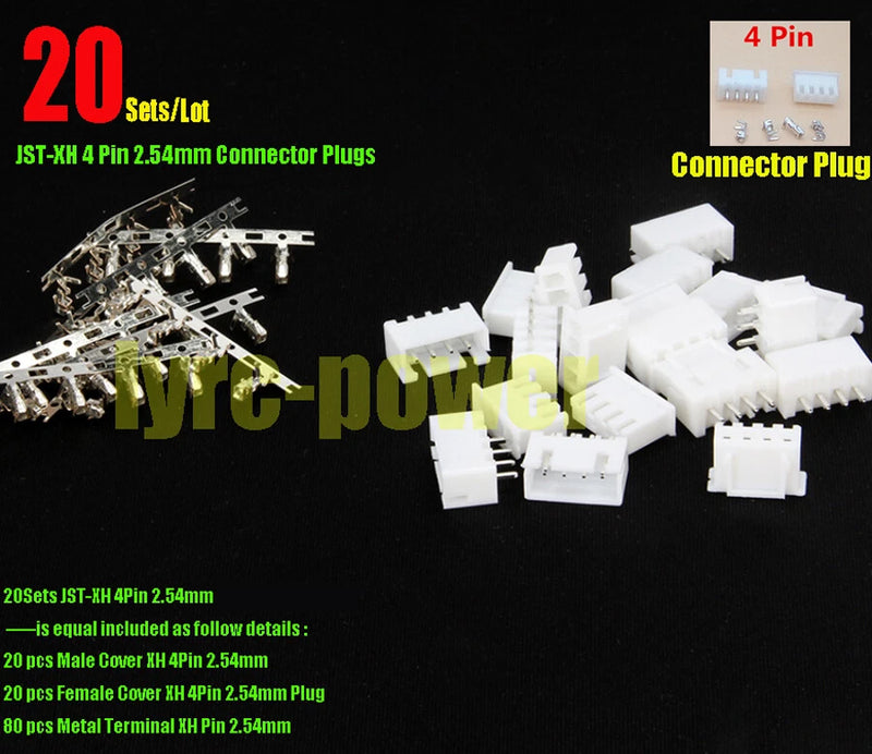 20Sets/Lot JST XH 4Pin 2.54mm Connector Plugs For Drone 11.1V 3S Battery Charger
