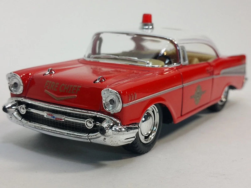 5" Kinsmart 1957 Chevrolet Bel Air Fire Chief 1:40 Diecast Model Toy Car Chevy