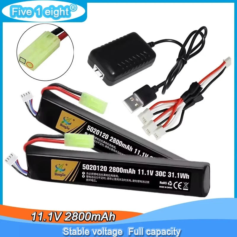 2¡Á 30C 11.1v 2800mAh LiPo Battery Mini Tamiya plug and Charger for RC water Guns