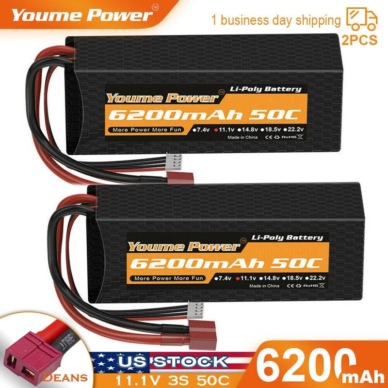 2pcs 11.1V 6200mAh 3S LiPo Battery Hard case 50C Deans for Rc Car Truck Boat Battery