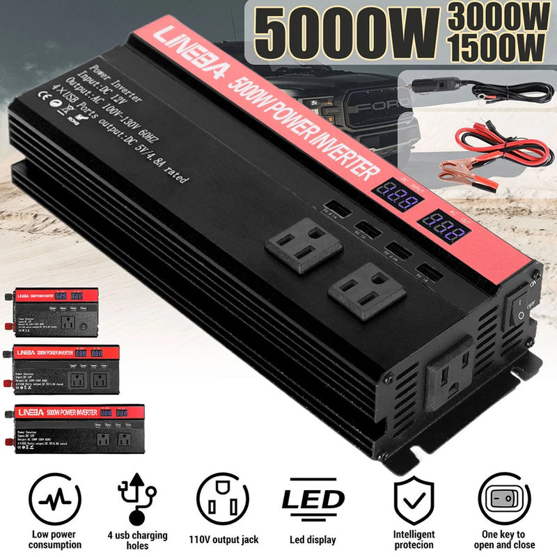 3000W 5000W Power Inverter Car Vehicle Converter DC 12/24V To AC 110V Camp 4 USB