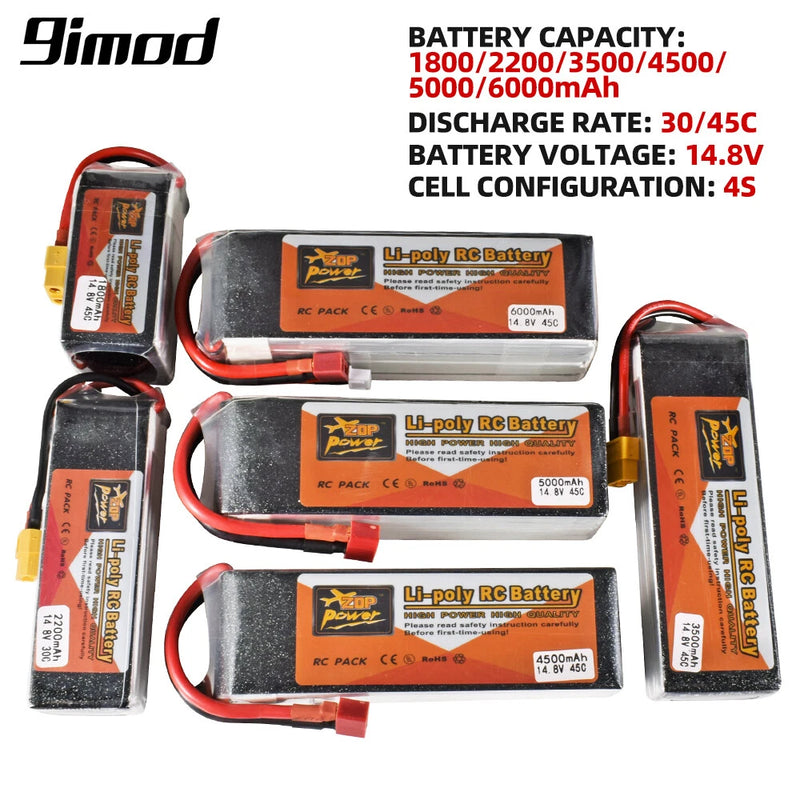 4S RC Lipo Battery 14.8V 1800-6000mAh 30C 45C for RC Car Truck Helicopter Racing
