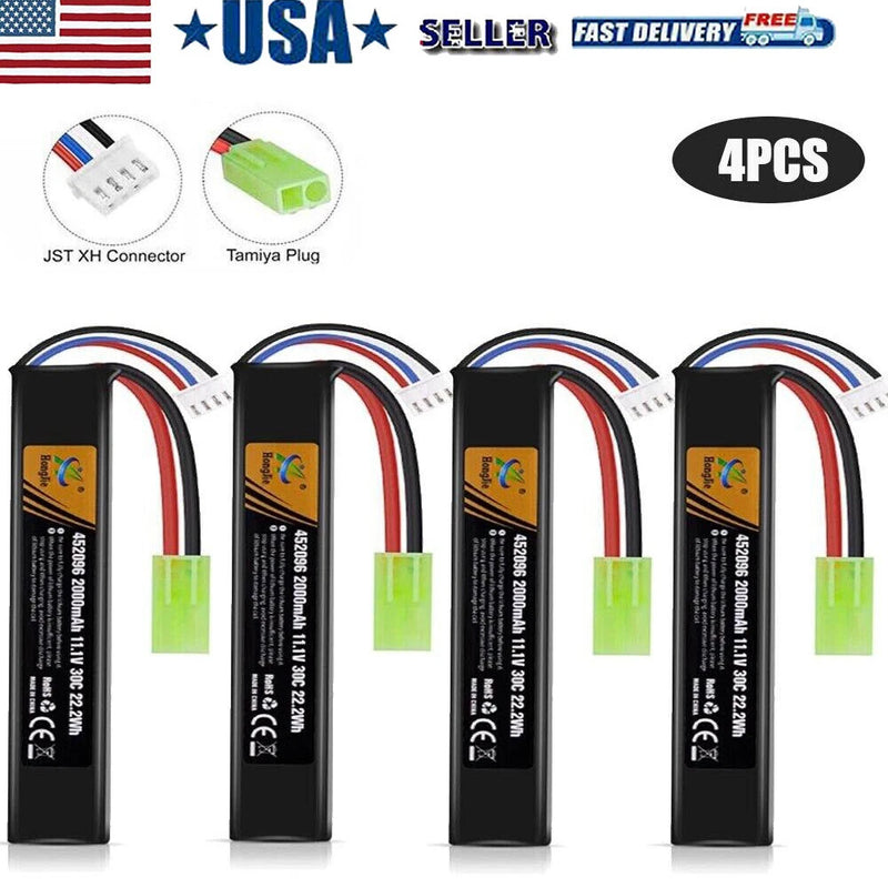 4x 1.1V 2000mAh 30C Airsoft LiPo Battery Rechargeable with Mini Tamiya Connector