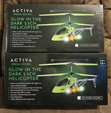 Lot Of 2 Activa Glow in the Dark 3.5CH RC Helicopters 1 Blue/1 Green New In Box