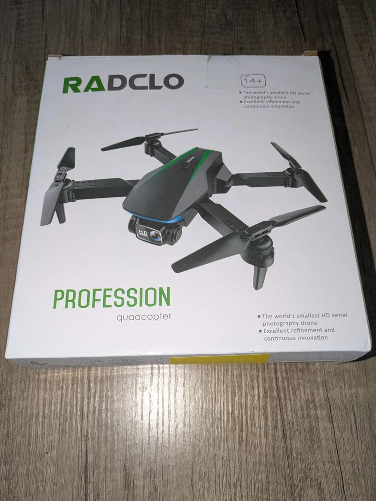 RADCLO foldable quadcopter drone with 1080P camera, shown on product box