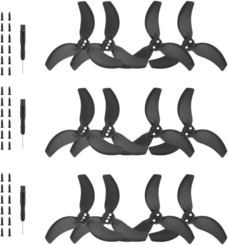 12-piece drone propeller blade set with four-wing low-noise design, dark gray