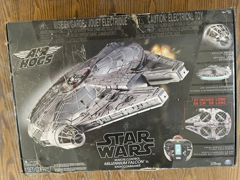 Remote control drone toy box with Millennium Falcon XL drone and handheld controller