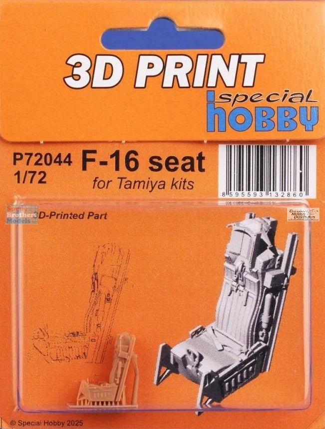 3D printed F-16 Falcon seat model in Special Hobby retail package