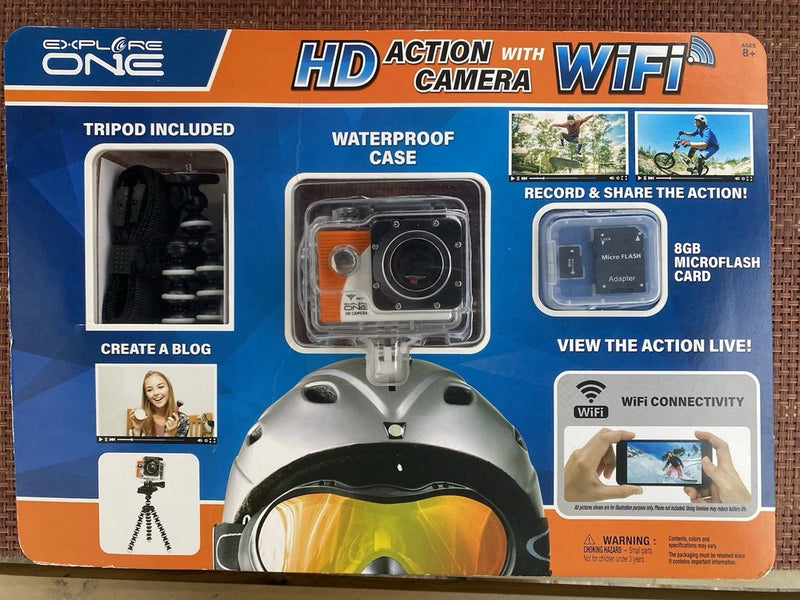 Explore One HD Action Camera WITH Wifi Waterproof Tripod 8GB Micro card - New